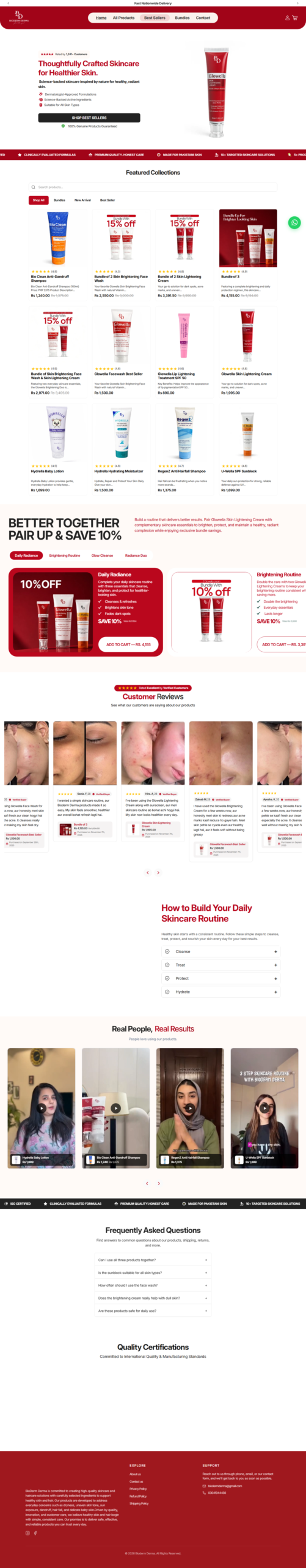 Bioderm Derma ecommerce website homepage screenshot