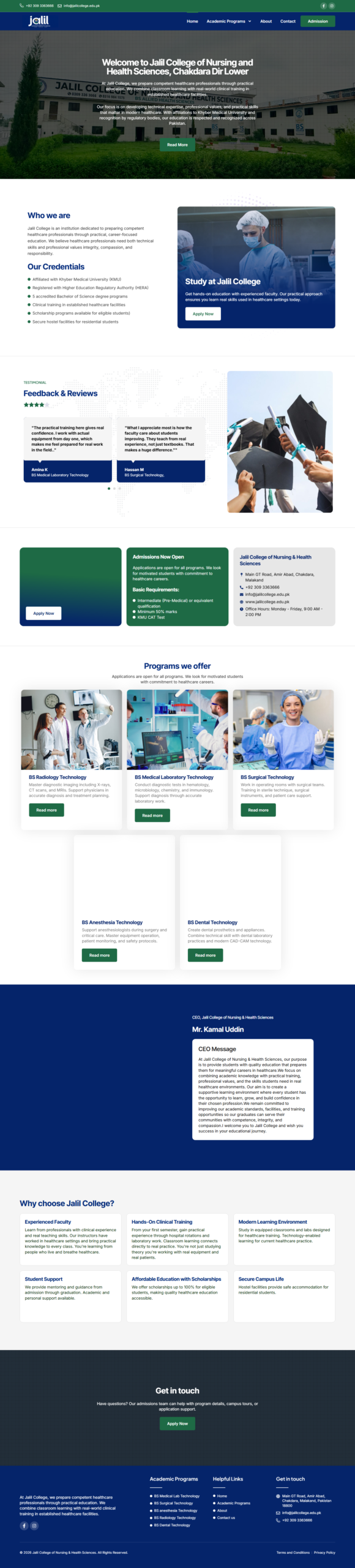 Jalil College website homepage screenshot