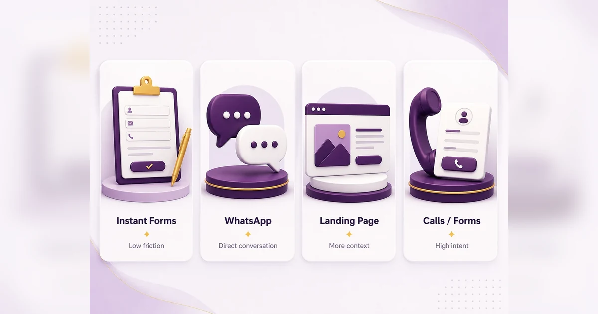 Meta Ads lead capture methods including Instant Forms WhatsApp landing pages and calls