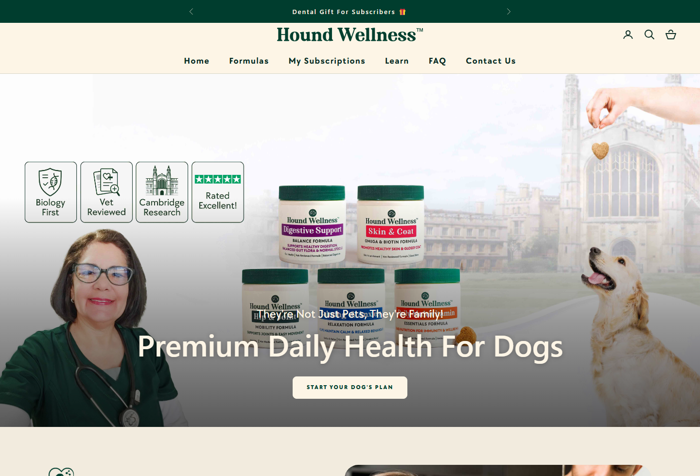 Homepage screenshot of Hound Wellness ecommerce website