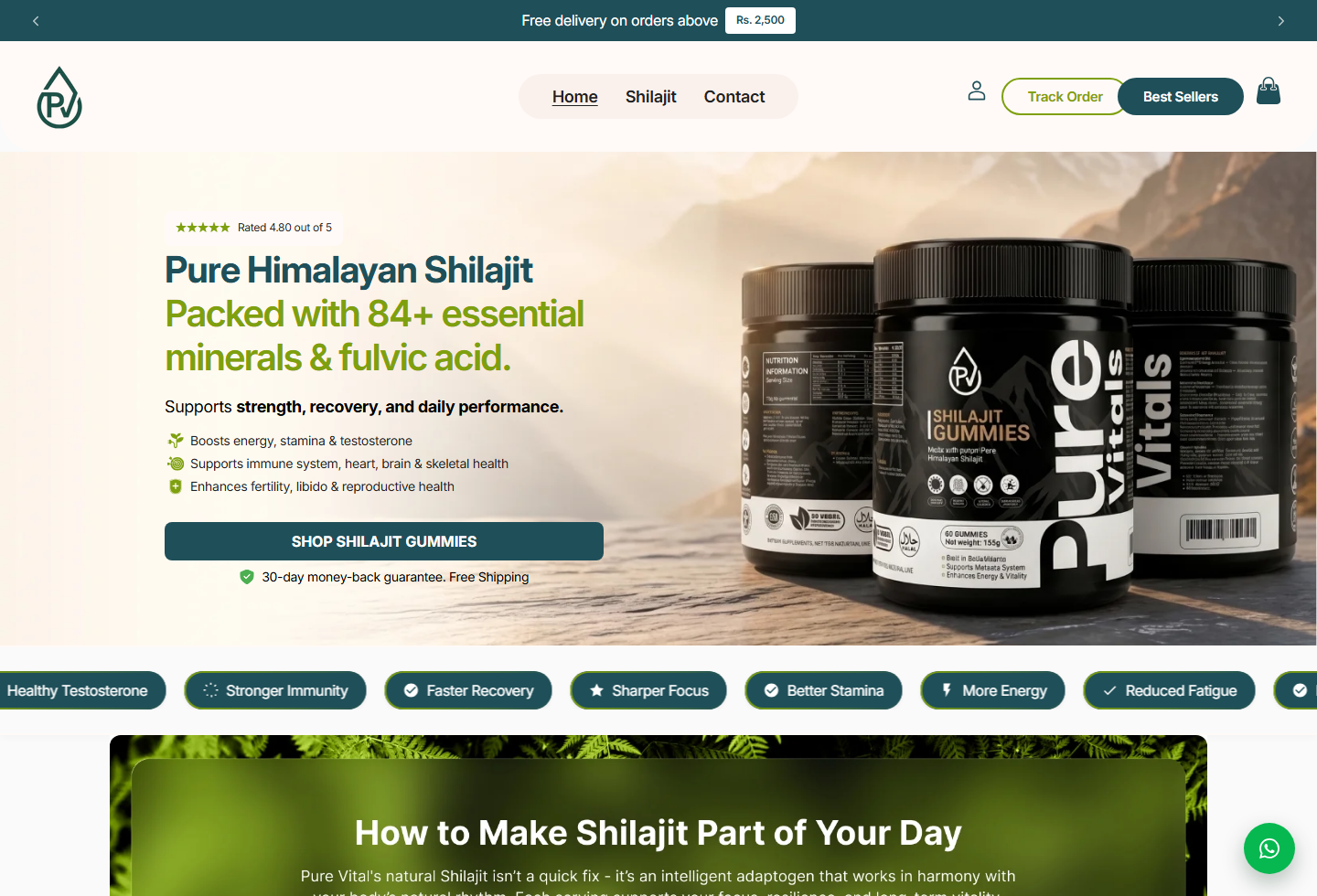 Homepage screenshot of PureVitals ecommerce website