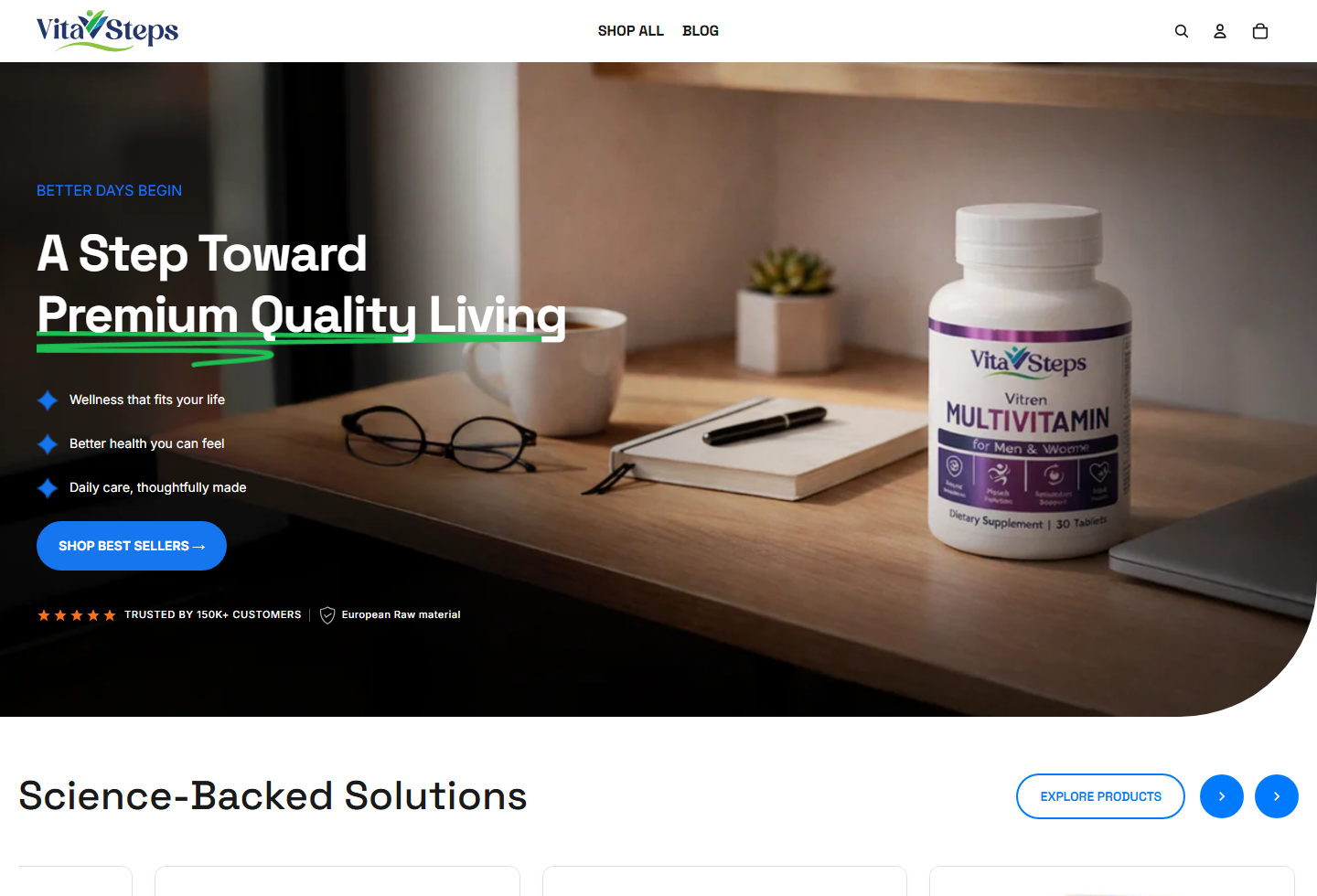 Homepage screenshot of VitaSteps Official ecommerce website